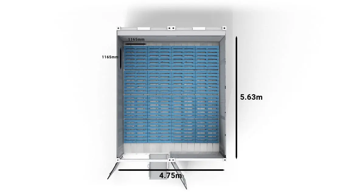 16 Blue CHEP-Pallets in a 2-bay 20ft Arctic SuperStore
