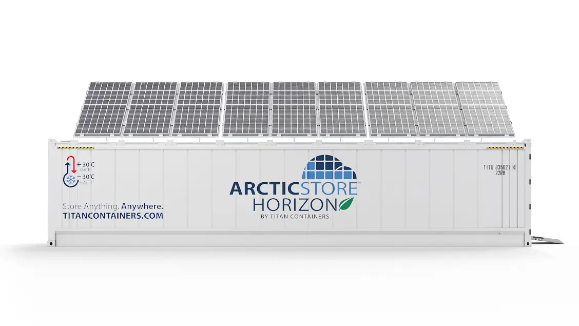 40ft ArcticStore Horizon Side with Solar Panels 45 degrees